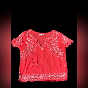 Women’s Embroidered Red Peasant Top